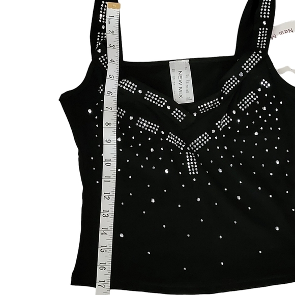 New Mix Studded Embellished Black Tank Top Stretchy - Picture 8 of 11